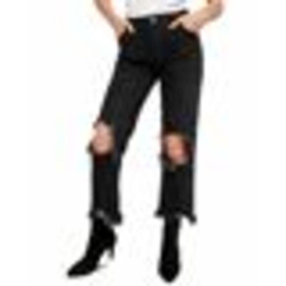 Free People Maggie Distressed Straight Leg Jeans In Washed Black - 24 - Picture 3 of 3